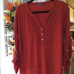 Pin tuck roll sleeve orange shirt D-3